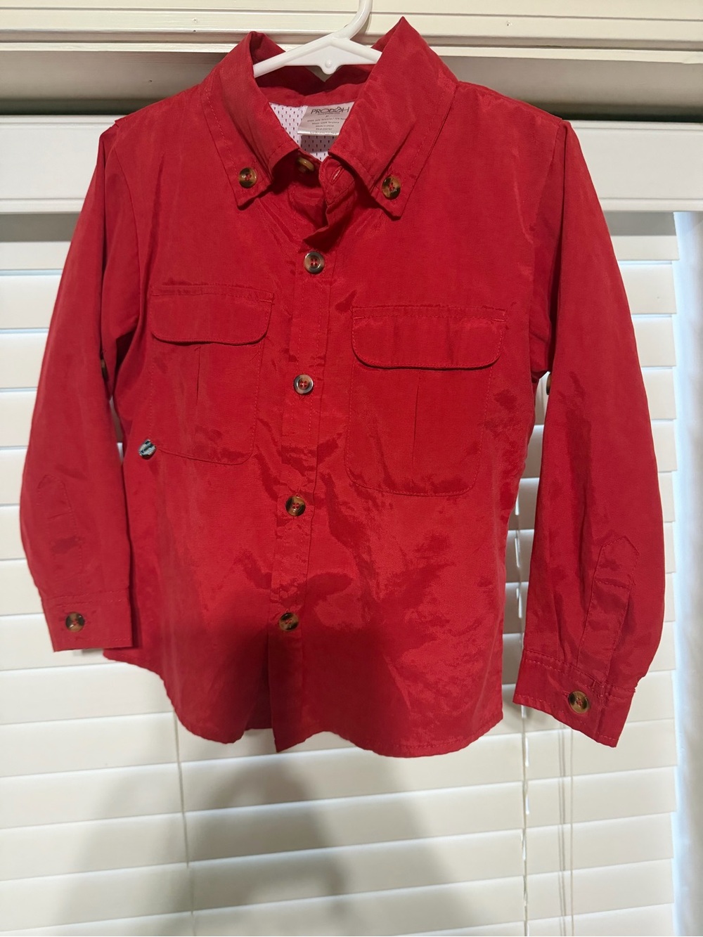 Prodoh Boys Red Long-Sleeve Button-Down Fishing Shirt